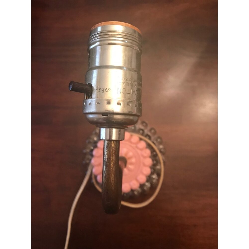 Vintage Pink & Clear Glass Corded Sconce Shabby Chic Style With Wear